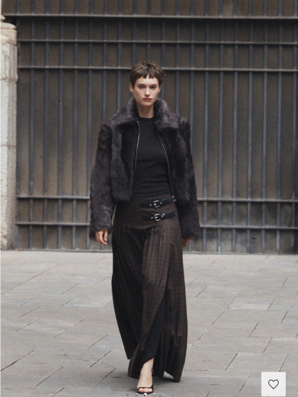 Mango Dark Brown Buckle-Waist Pleated Maxi Skirt